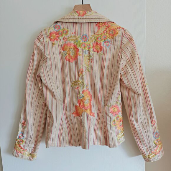 Johnny Was Embroidered Floral Stripe Blazer S - Picture 3 of 8